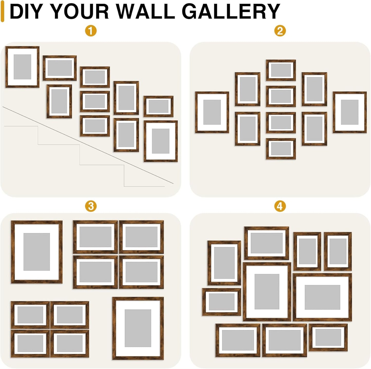 decorUhome Picture Frames Collage Wall Decor for Photo Gallery Display, Assorted Picture Frames set of 10 Including Two 8x10 / Four 5x7 / Four 4x6 for Family Wall Decor, Distressed Brown, 10 Pack
