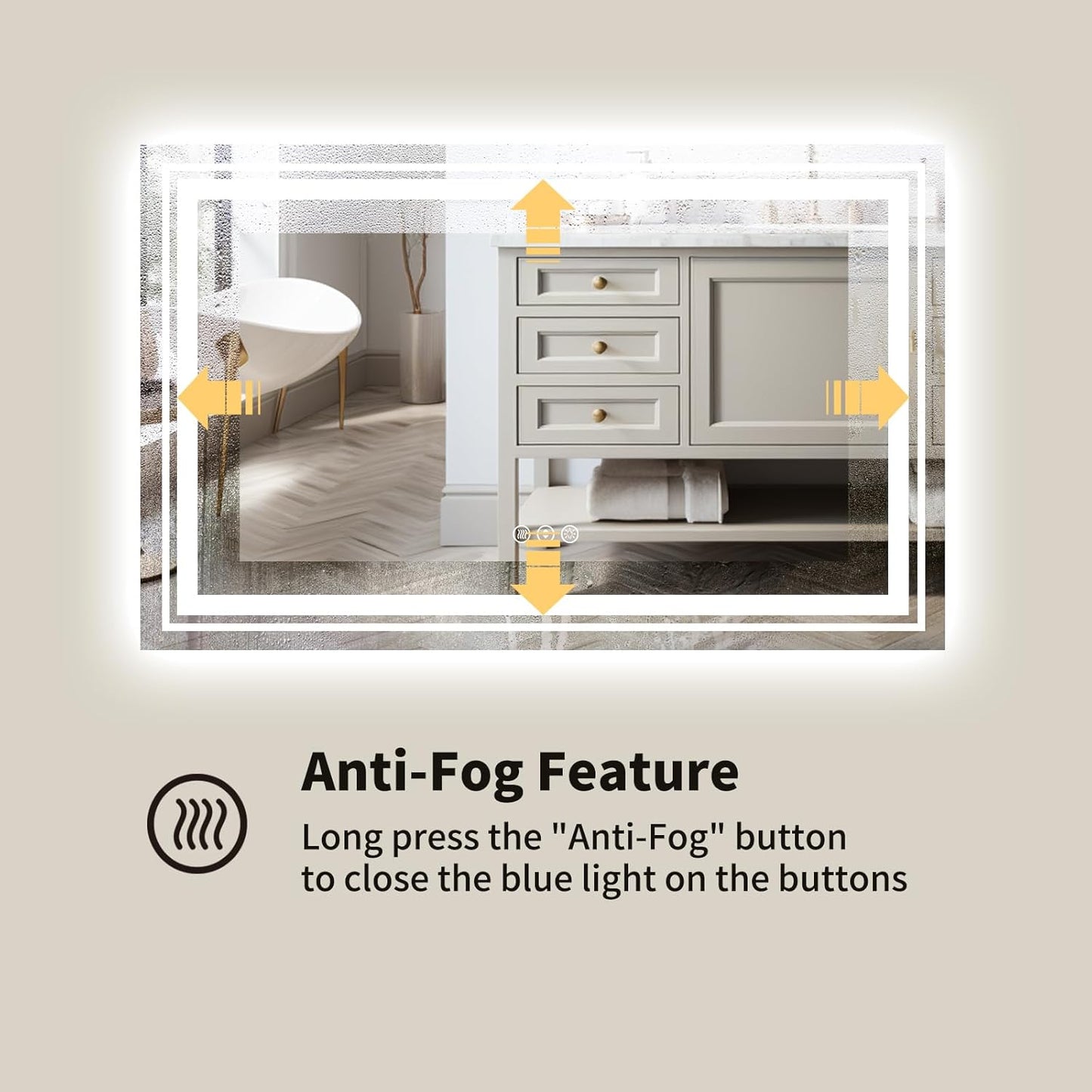WTTY LED Bathroom Mirror 48"x32" with Back and Front Light,Modern LED Mirror for Bathroom,Dimmable Lighted Bathroom Vanity Mirror with Anti-Fog,Memory Function,Shatter-Proof,Wall Mounted