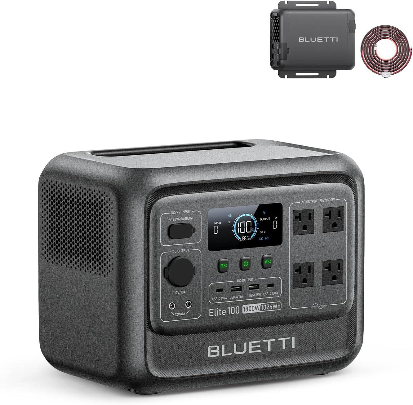 BLUETTI Elite 100 V2 (2025 New) Portable Power Station & Charger 1 (ships separately), 1024Wh LFP w/ 1800W AC, 560W DC-DC Charging, 1.8 H Full Charge via Car, Ideal for Car Camping, Vanlife, RV Travel