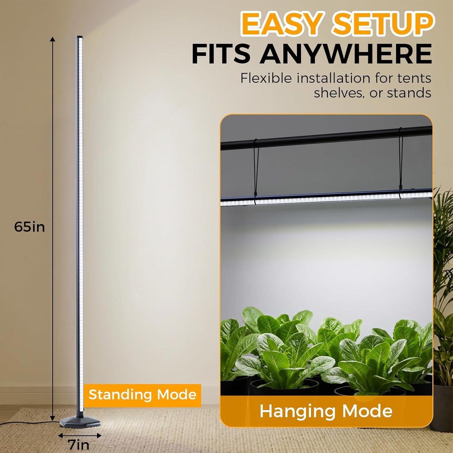Standing Grow Light with Timer, 192 LEDs, 65 Inch Full Spectrum Vertical Plant Lamp Bar for Indoor, 3 Light Modes, 10 Level Dimmable Floor Grow Light, Mimic Sunlight to Tall Plants & Flowering