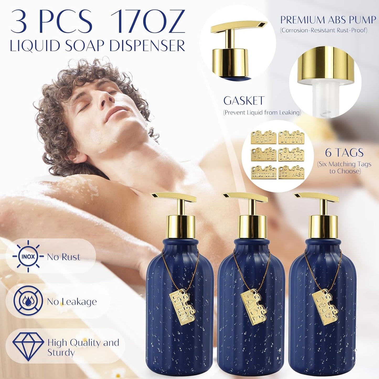32PCS Bathroom Set Bathroom Sets with Shower Curtain and Rugs Navy Blue Bathroom Accessories,Shower Curtain Set,Bathroom Rug Set with Bathroom Trash Can
