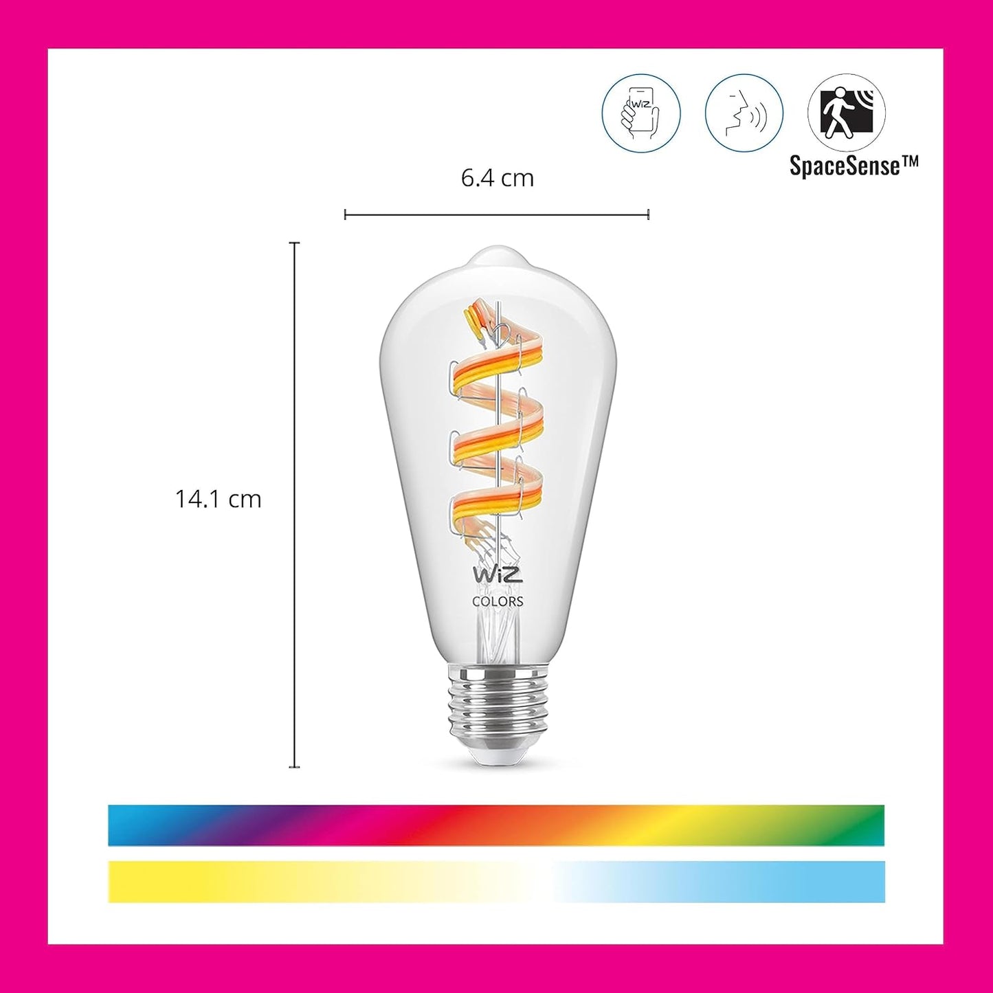 WiZ Connected Color ST19 Filament LED Smart Bulb - Pack of 6-300 Lumen - E26 - Indoor - Wi-Fi Enabled - Voice/App Control - Motion Activation - Matter Compatible