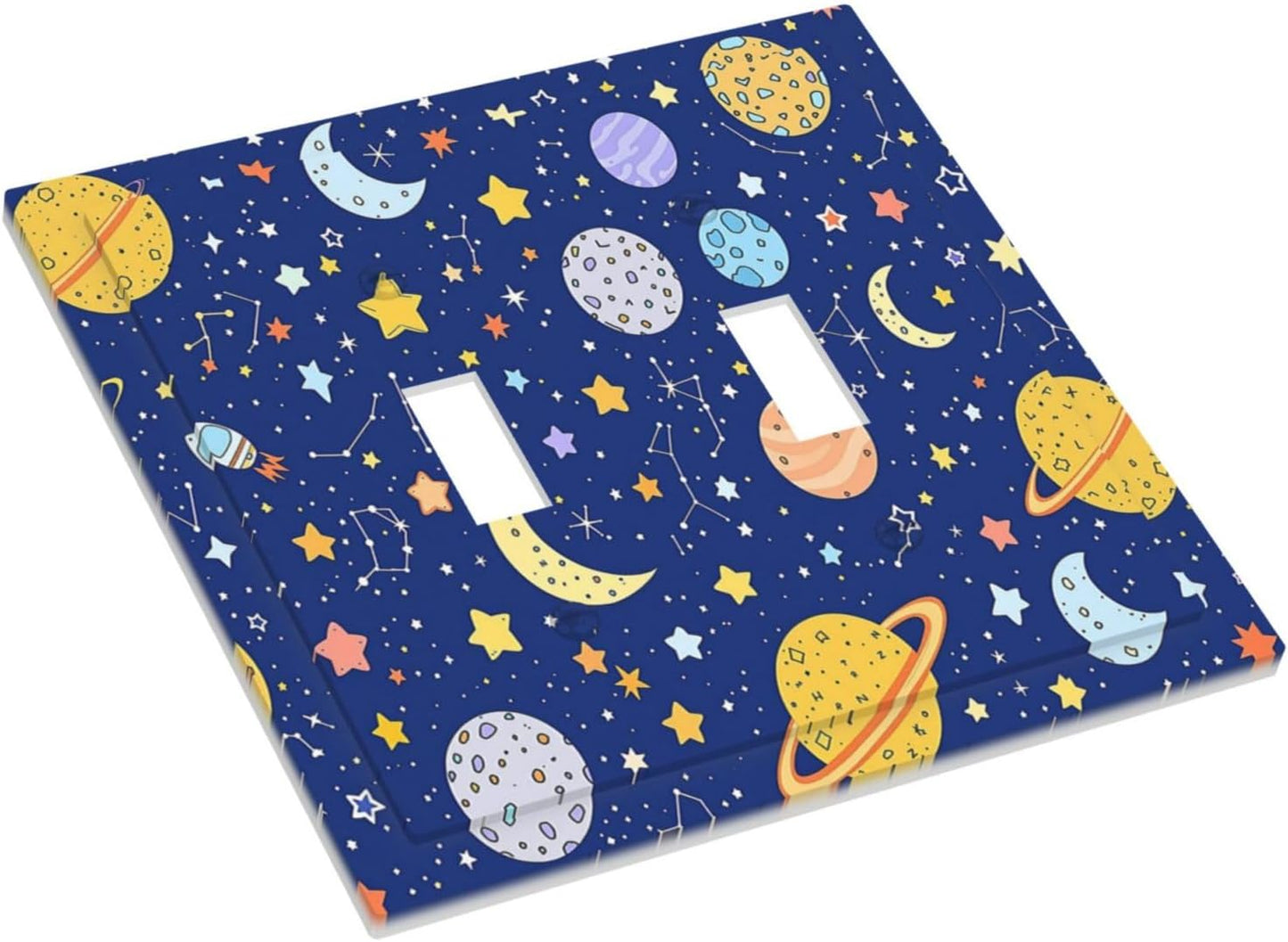 Stars Starry Night Sun Moon Planet Constellations Decorative Switch Plates 2 Gang Double Toggle Outlet Light Switch Cover Wall Plate Electrical Faceplate for Bedroom Bathroom Decor