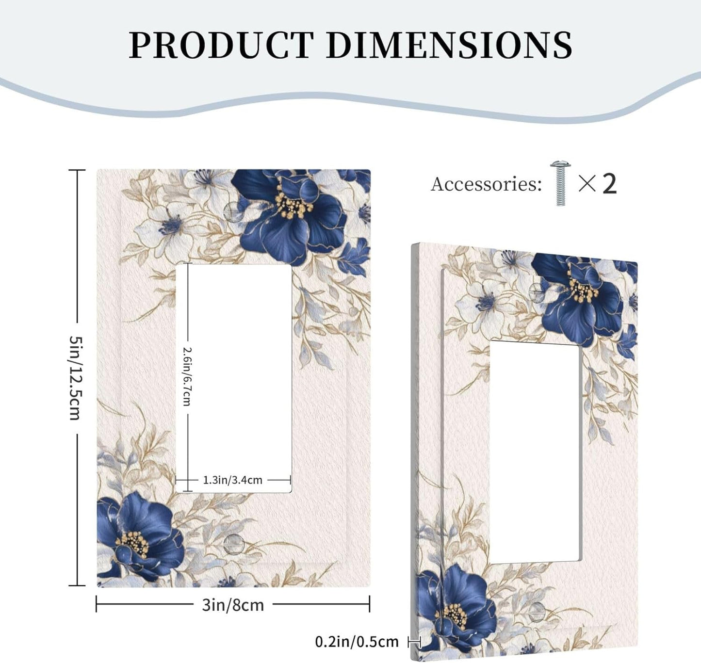 Decorative Outlet Covers Rustic Blue White Flowers Floral Penoy 1 Gang Single Decora GFCI Device Light Switch Covers Plate 1 Rocker Wall Plate Jumbo Face Plate