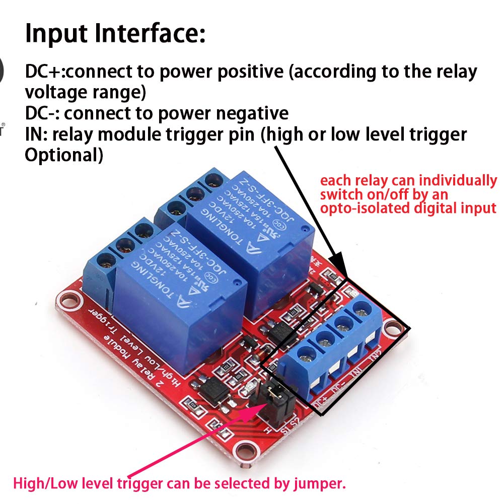 5PCS 2 Channel 12V Relay Module with Optocoupler High or Low Level Trigger Expansion Board for Raspberry Pi Arduino