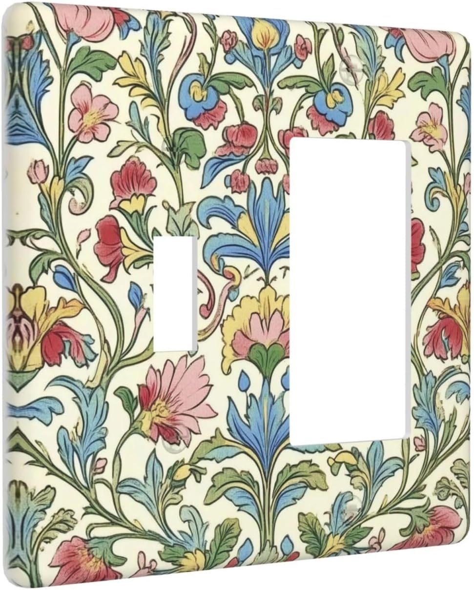 Outlet Covers Boho Red Floral Morris Plant Leaves 1 Toggle 1 Rocker Combination Decorative Wall Plate Electrical Switch Plates Light Switch Cover Plate For Farmhouse Cabin Decor