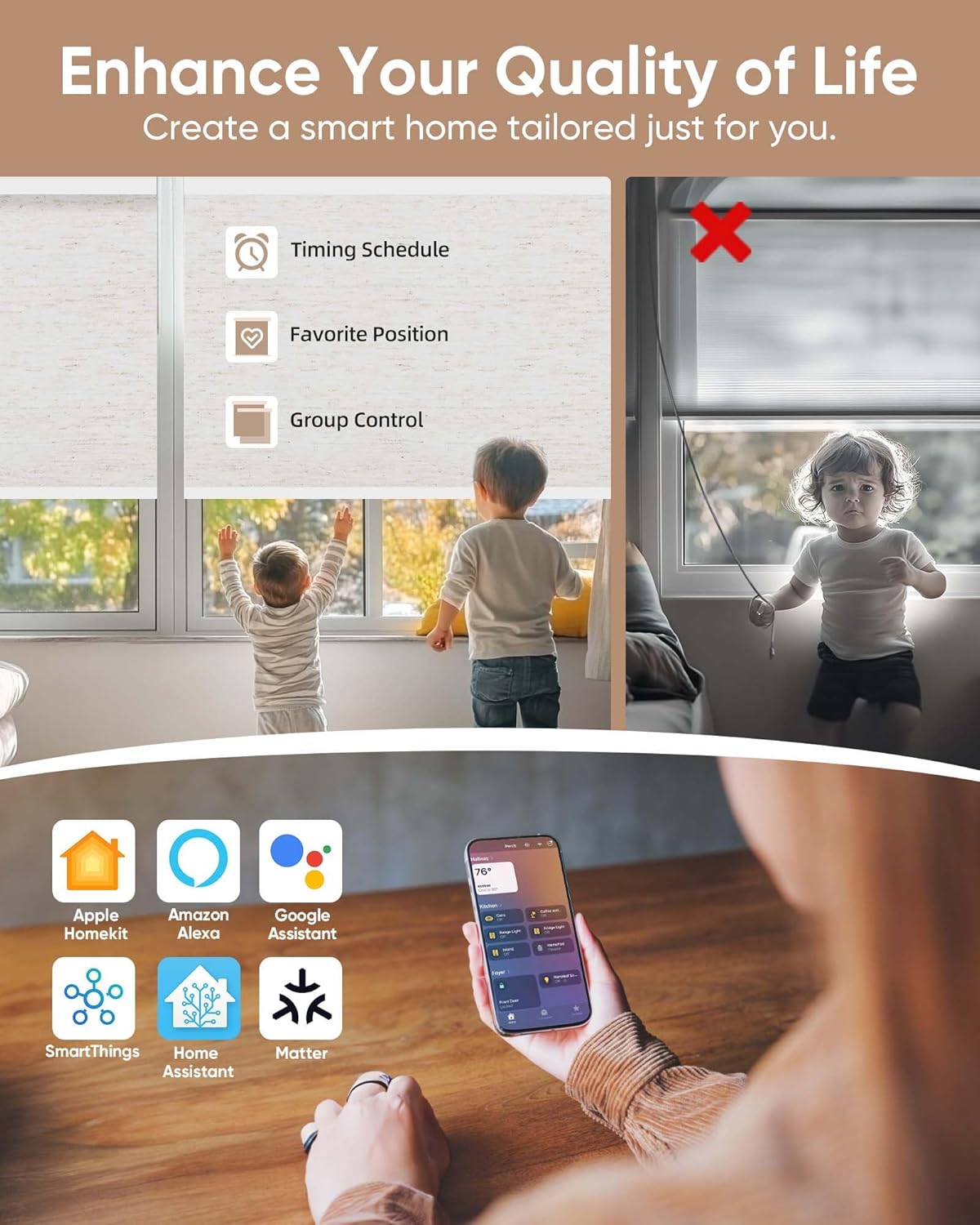 Kincmo Motorized Blinds with Remote,100% Blackout Motorized Roller Shades Work with Apple Homekit,Alexa,Google, Custom Electric Blinds with App,Voice Control (Linen White)