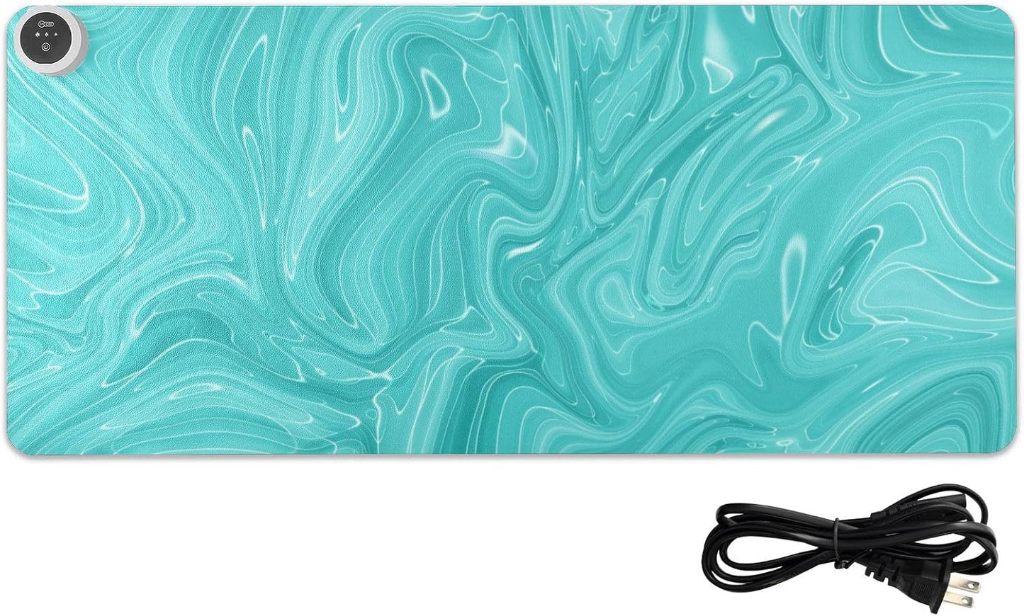 Heated Desk Pad Mouse Pad 31.5x13 Inch PU Leather Desk Mat with 3 Heat Levels Large Mouse Gaming Computer Laptop Mat Teal Fluid