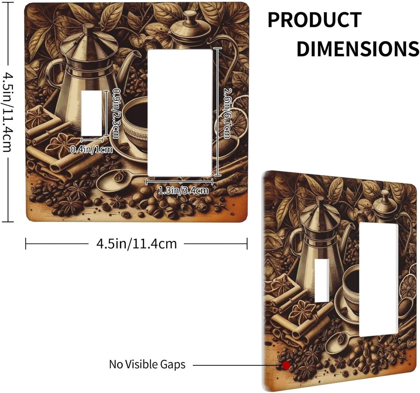 Decorative Outlet Covers Vintage Coffee Beans Leaf Cup 2 Gang 1 Gang Wall Plate Cover Single Toggle Rocker Combo Light Switch Cover Plate Face Plate for Kitchen Decor