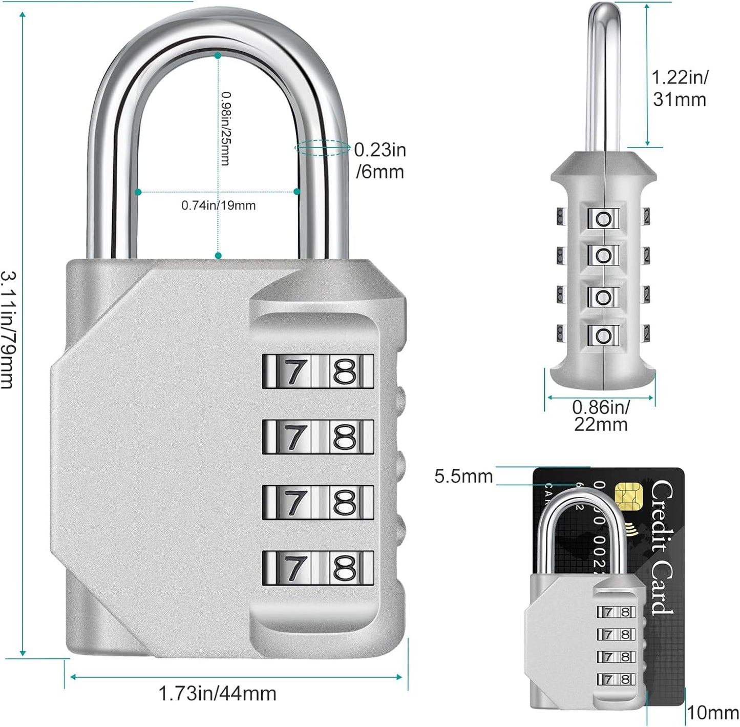 ZHEGE Combination Lock 2 Pack, 4 Digit Outdoor Padlock for School Gym Sports Locker, Fence, Toolbox, Case, Hasp Cabinet Storage (Silver, 2Pack)