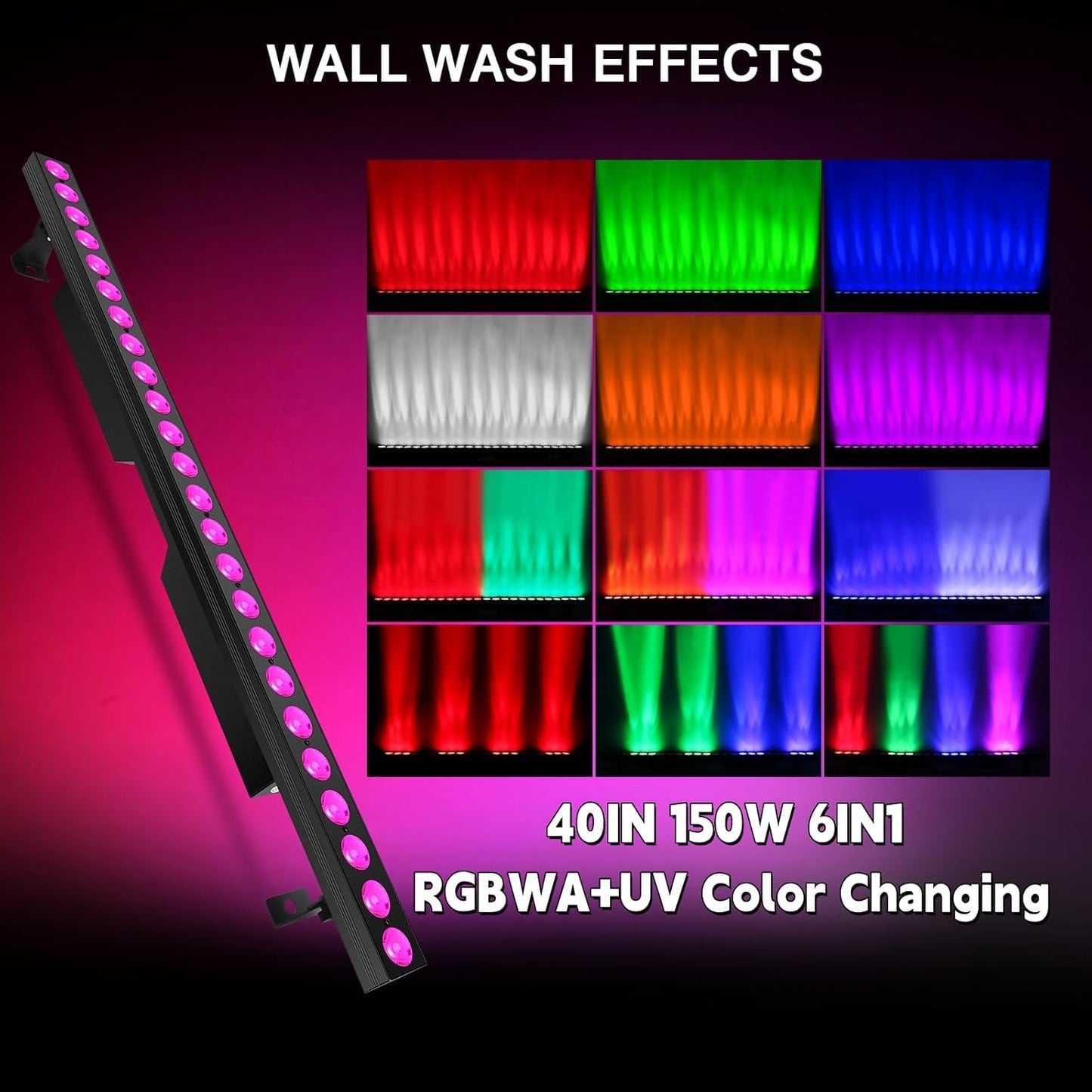 LED Stage Wash Light Bar - OPPSK 150W 6IN1 RGBWA+UV Color Changing Linear Wall Washer DJ Light Bar by DMX 8 Zones Control Sound Activated Uplight for Event Party Church Wedding Stage Lighting