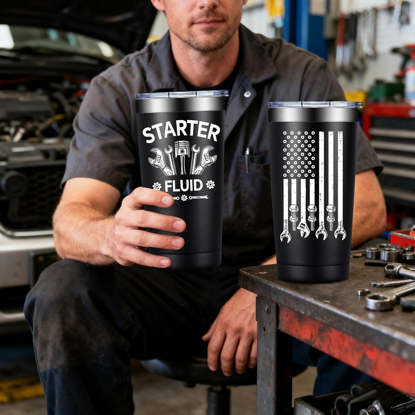SpenMeta Mechanic Gifts - Mechanic Gifts for Men, Car Guy, Car Enthusiast - Christmas Birthday Fathers Day Gift for Mechanics - 20oz Starter Fluid Tumbler Cup