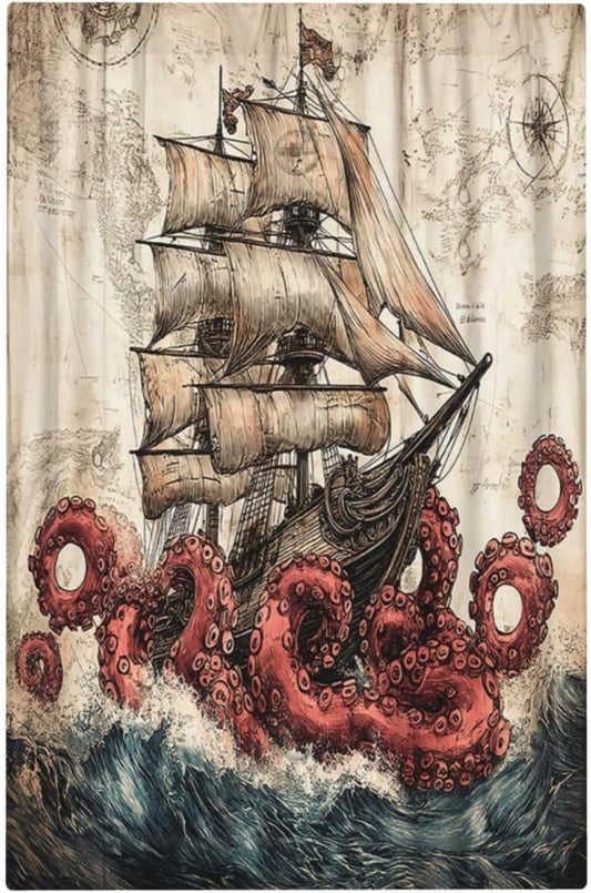 Light Switch Cover Plate Vintage Octopus Ocean Sailboat Bizarre Adventure 1 Gang No Device Blank Electrical Wall Plates Faceplate Decorative Switch Plate for Bathroom Kids room Decor
