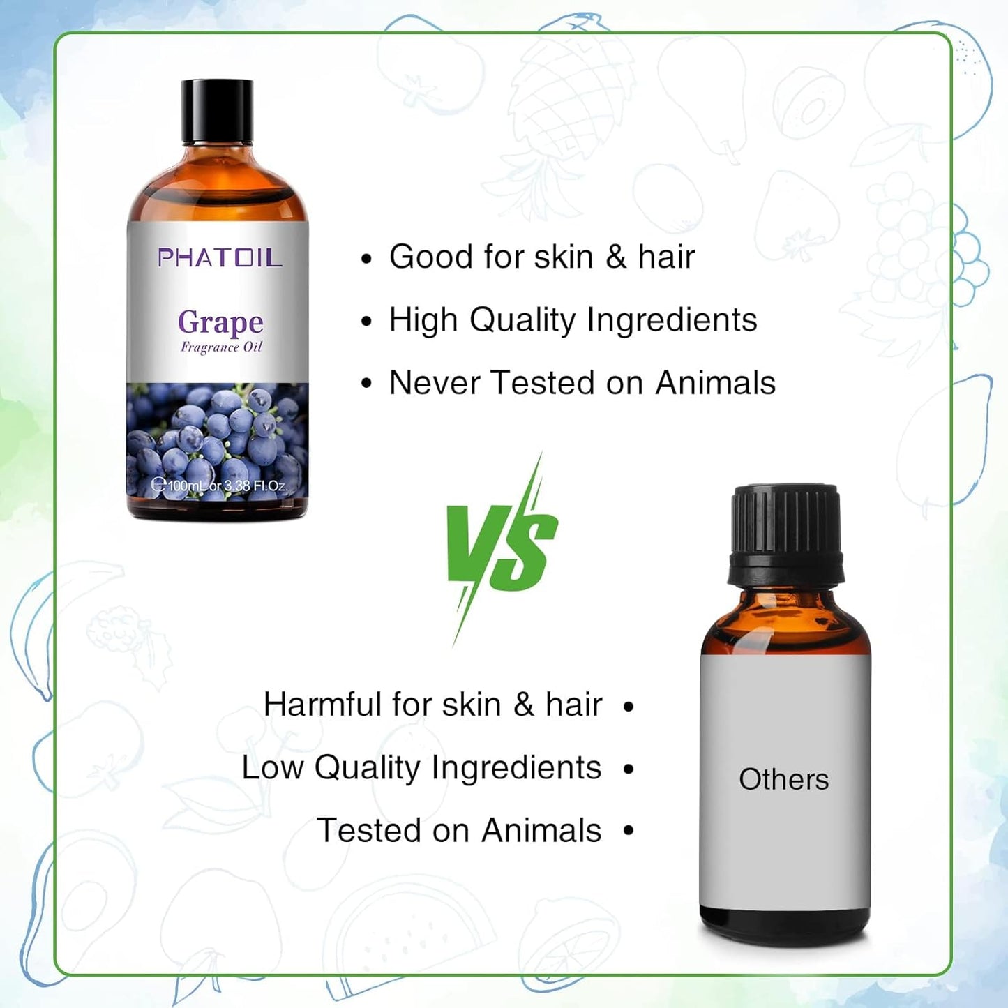 PHATOIL 3.38FL.OZ Grape Fragrance Oils for Aromatherapy, Essential Oils for Diffusers for Home, Perfect for Diffuser, Yoga, Skin Care, DIY Candle and Soap Making - 100ml