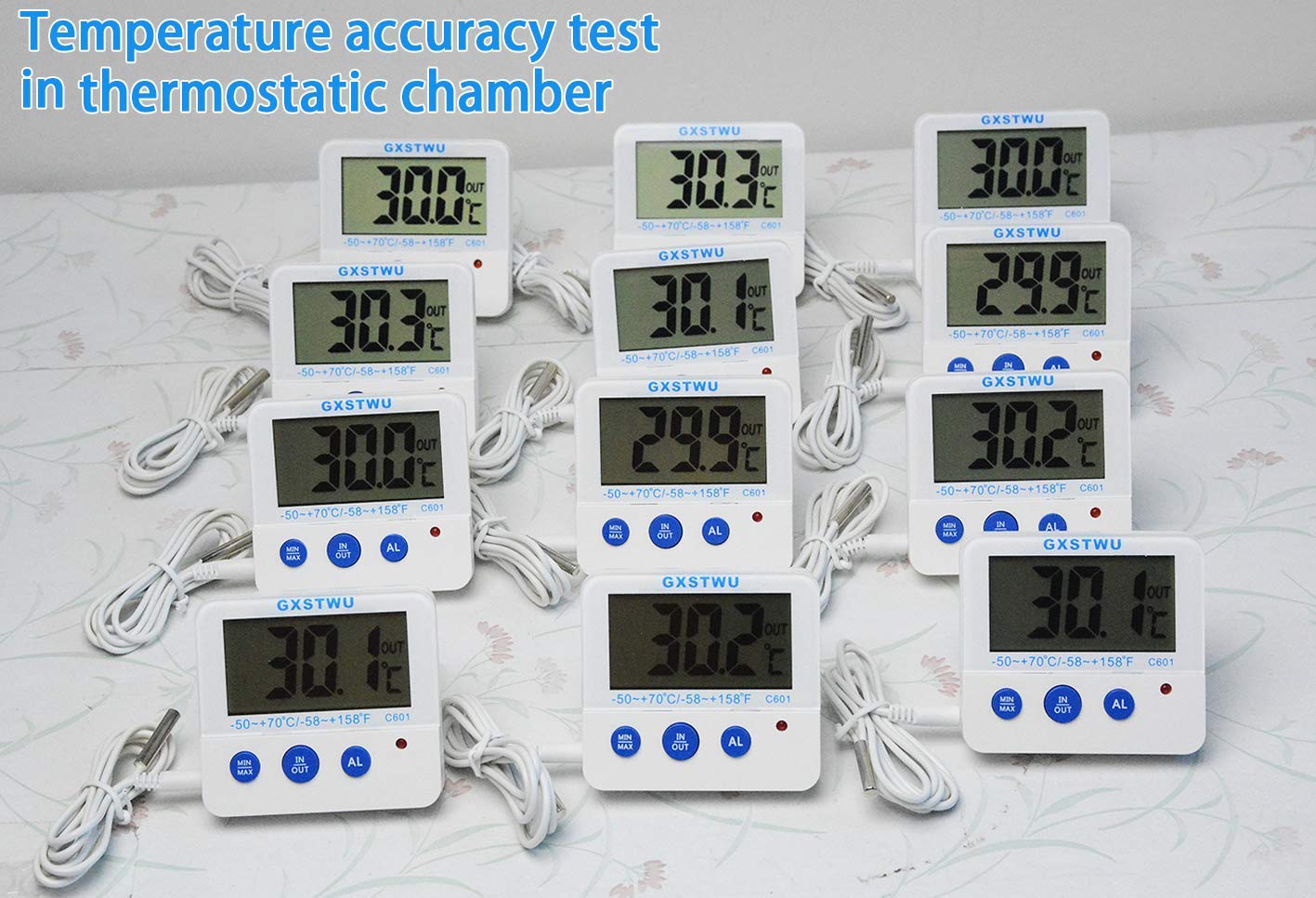 Fridge Freezer Thermometer Max/Min Memory High & Low Temperature Alarms Settings with LED Indicator Digital Refrigeration Thermometer with Magnetic,Stander (WhiteMeter2pack)