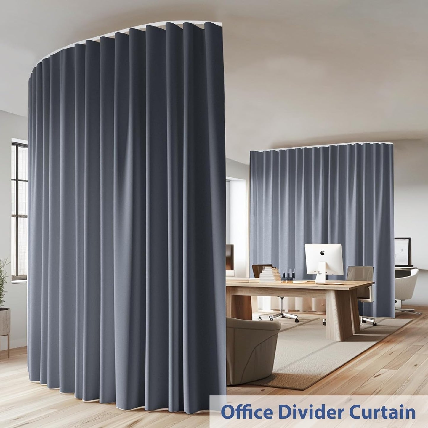 Room Divider Ceiling Mounted Curtains Track Sets Extra Wide Blackout Curtain Flexible Tracks for Bedroom Privacy Partition Separator, 1 Panel Grey Drape and White Rail, W12.5 x H10ft