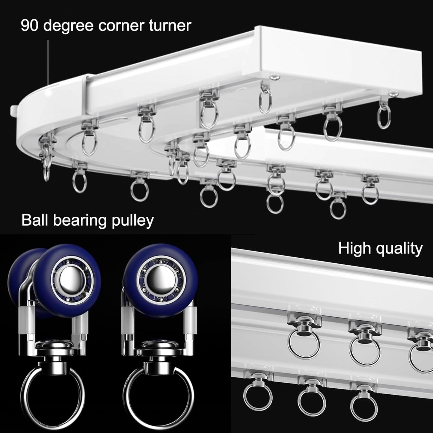 Ceiling Mounted Curtain Track System - Double Rails for Curtains & Drapes - Room Dividers - Sliding Curtain Rail for Window (white, 3m)