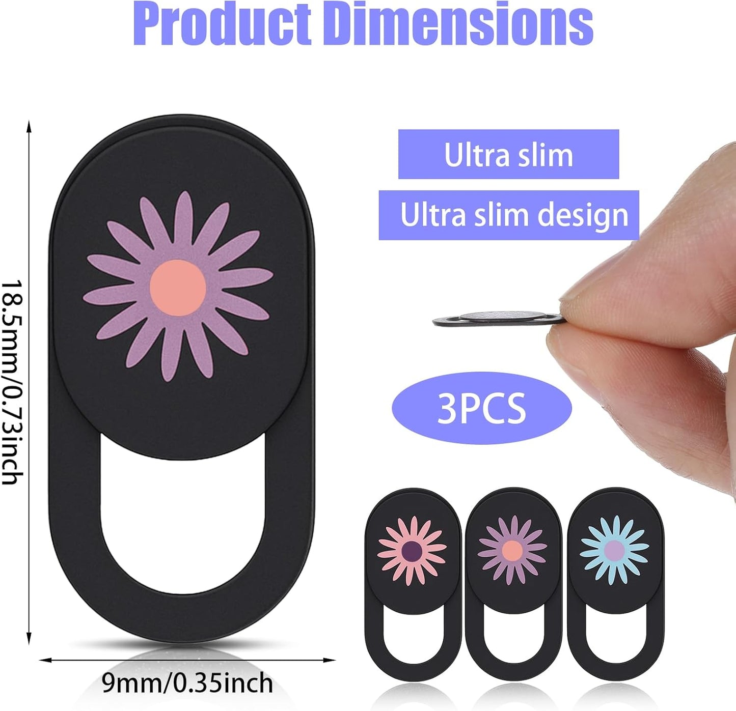 3 Pcs Laptop Camera Cover Slide Ultra Thin Slide Laptop Camera Cover Webcam Covers for Privacy Fits Flower Cameras Cap Cute PC Cameras Covers for Computer Tablet Smartphone