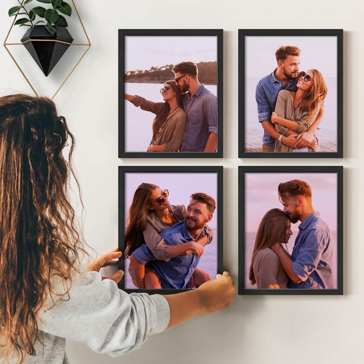 Renditions Gallery Set of 4, 8X10 Custom Photo Prints with Real Wood Picture Frames. Create Personalized Photos with Peel & Stick Photo Frames. Black Frame