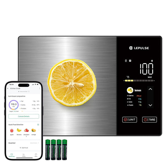 Food Scale with Nutritional Calculator, Smart Digital Kitchen Scale for Weight Loss, App with 23 Nutrients Tracking, Calorie, Fat, Carbs, Premium Stainless Steel, 11lb