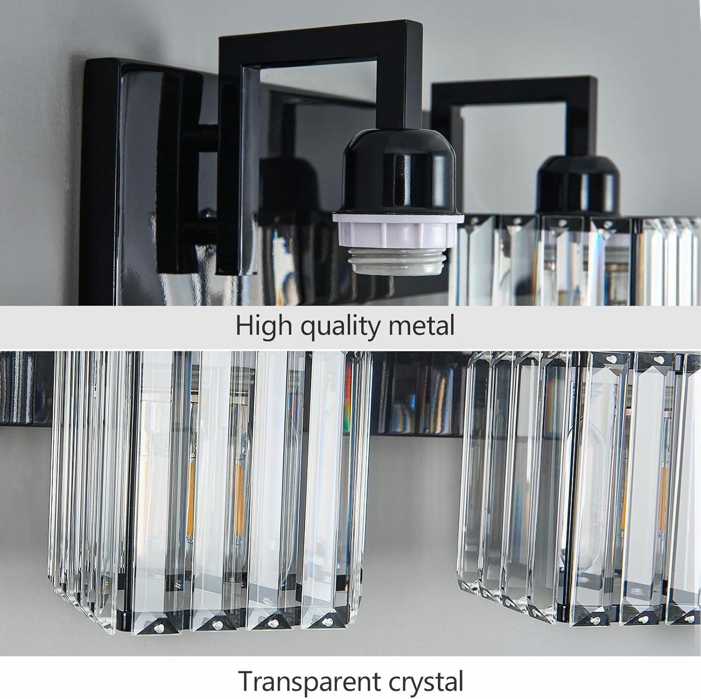 Modern Bathroom Vanity Light 2-Lights Plating Black Vanity Light Crystal Wall Light Bathroom Light Fixtures