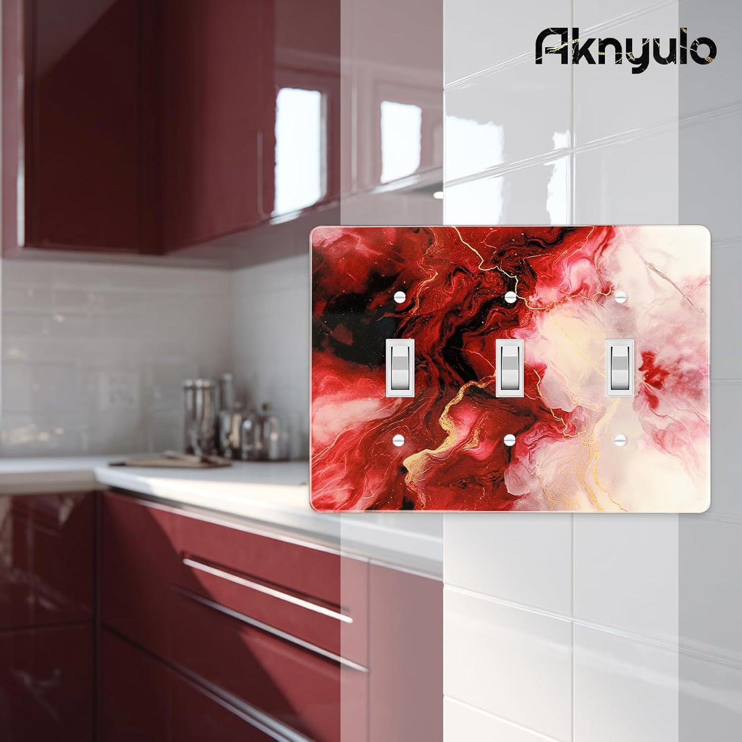 Rich Burgundy Marble Acrylic Light Switch Plates Wall Plates Decorative Electrical Outlet Cover Plates Acrylic Double Outlet Covers Switch Plates 3 Gang