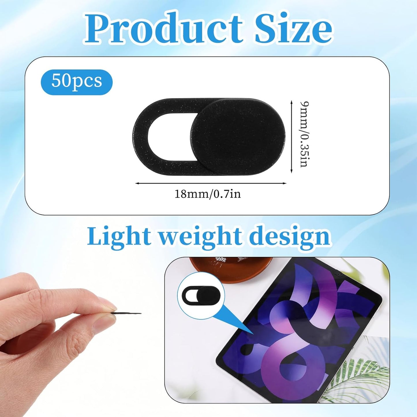 50 Pcs Webcam Cover Slide, 0.023 Inch Ultra-Thin Universal Laptop Camera Cover Slide for Laptop, Computer, Phone Protect Your Privacy and Security