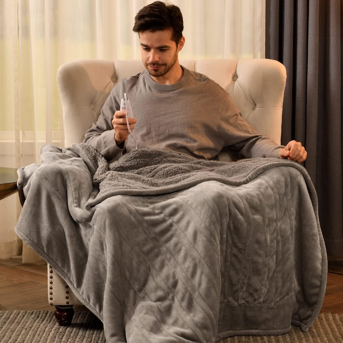 Bearhug Electric Throw Blanket 50" x 60", Reversible Velvet & Sherpa Heated Throw, 6 Heating Levels & 4H Auto Off, Over-Heat Protect, ETL Certification, Machine Washable