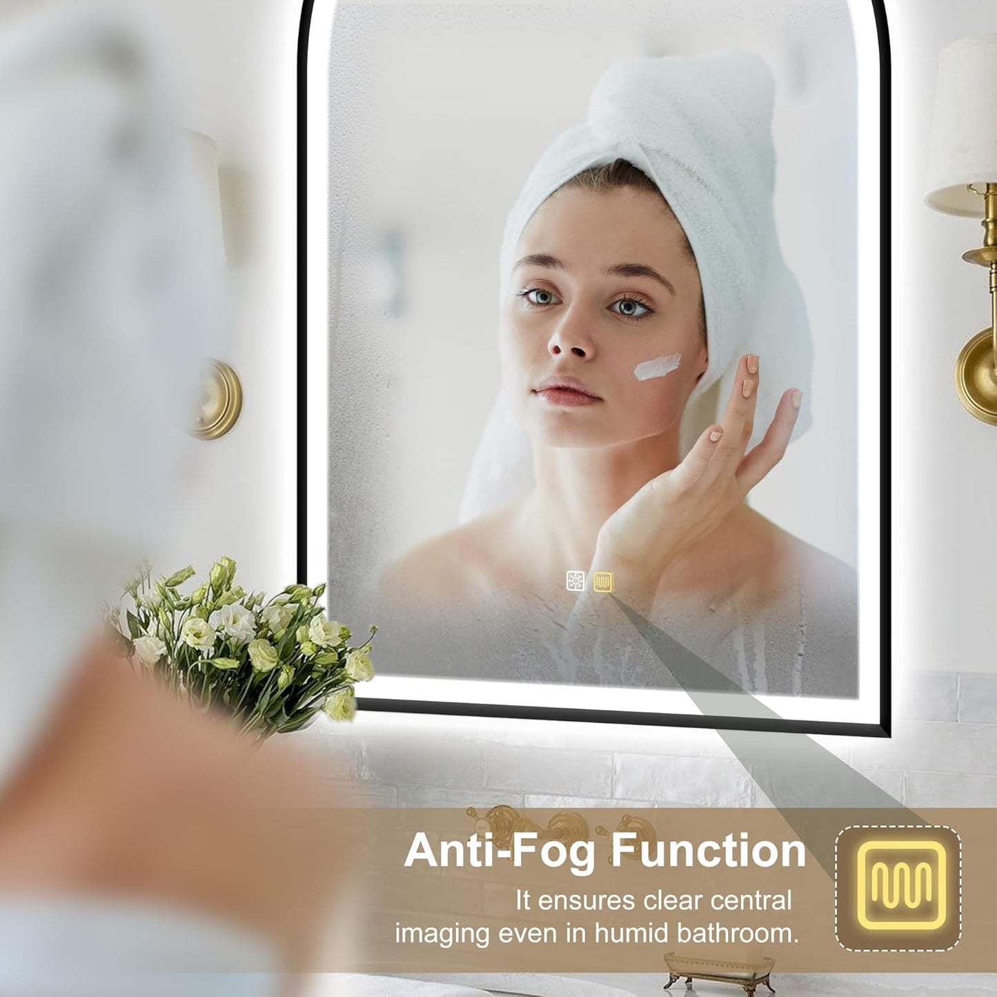 S'bagno 24x36 Arched Black LED Mirror for Bathroom with Frontlit & Backlit, LED Bathroom Mirror with Metal Frame, Anti-Fog, Stepless Dimmable, 3 Color Temperature Vanity Mirror