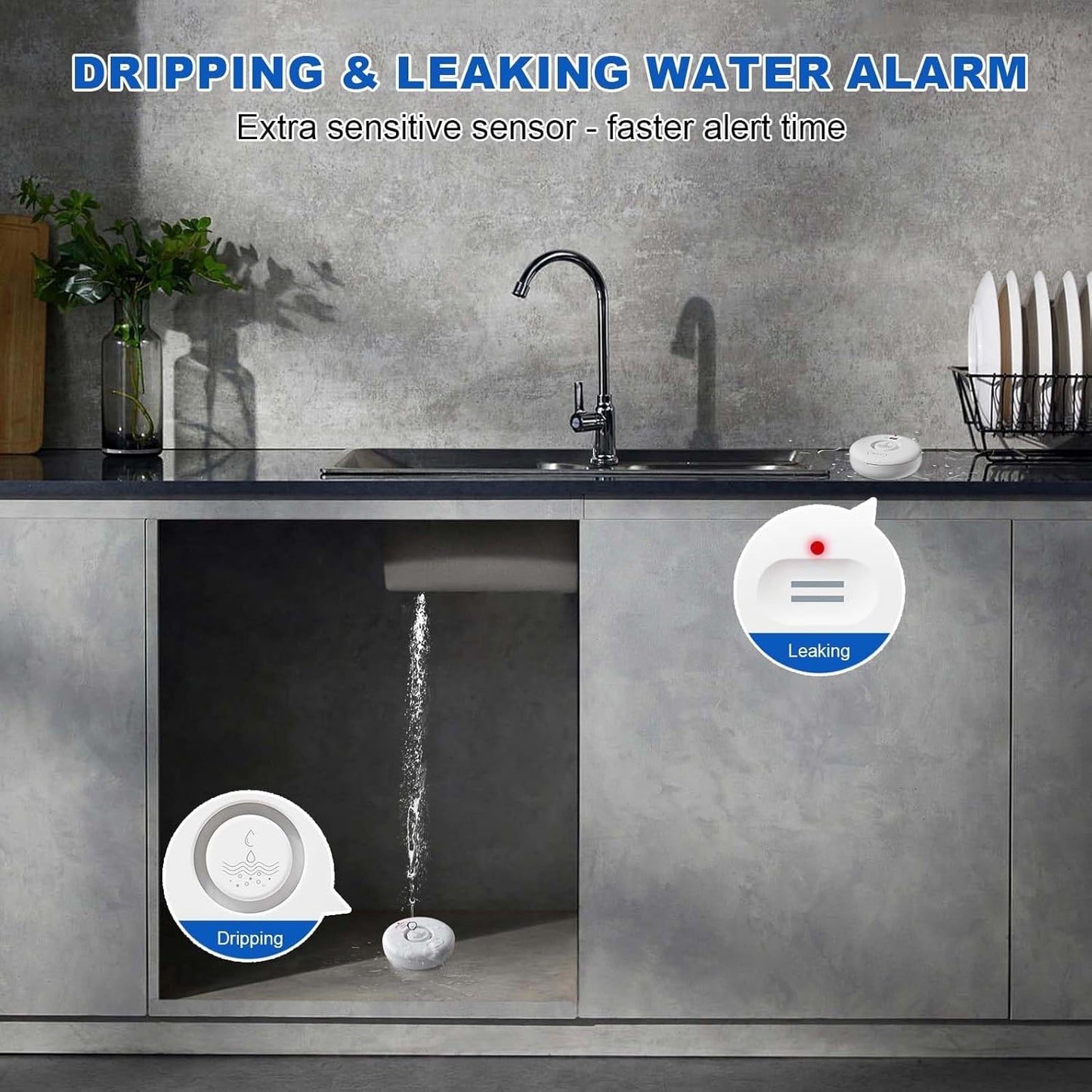 Water Leak Detectors for Home, 2Pcs WD71, 120dB Adjustable Water Leak Alarm for WiFi Gateway/Hub(Gateway Not Included), Wireless Water Sensor Alarms for Kitchen, Bathroom, Laundry and Basement