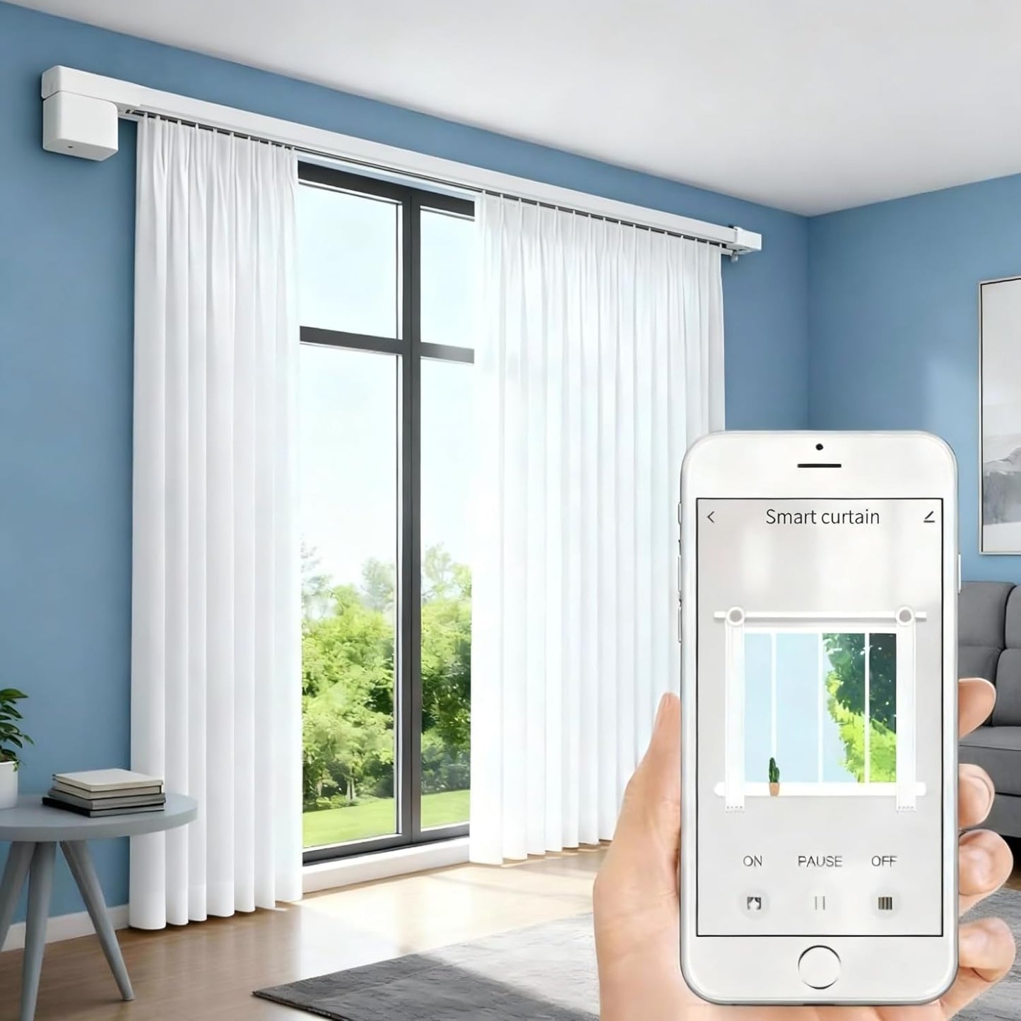 Smart Curtain Track System with Mini Zigbee Motor, Automatic Motorized Curtains Rod 88.6''(2.2m) with App, Voice, Remote Control, Compatible with Alexa,Google and Siri