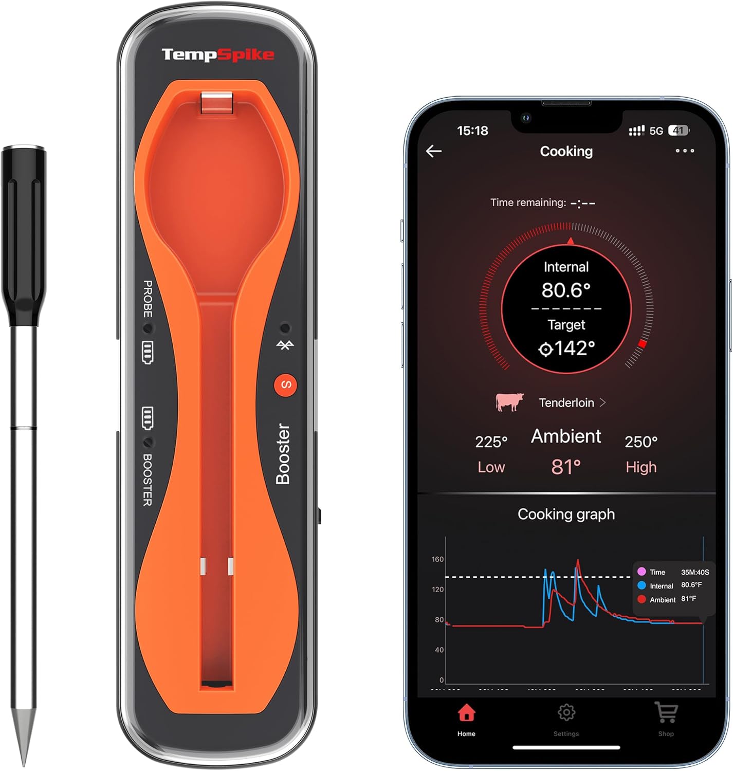 ThermoPro TempSpike 500 ft Wireless Meat Thermometer Digital, Bluetooth Meat Thermometer Wrieless for Beef Lamb Chicken Turkey, Smoker Acccessories for Rotisserie Sous Vide BBQ Oven Air Fryer