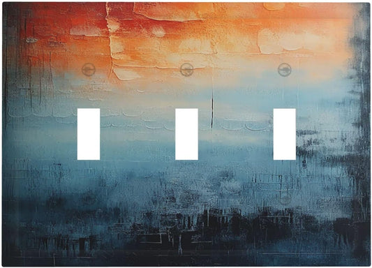 Light Switch Covers Blue Orange Abstract Modern Minimalist Oil Painting 3 Gang Wall Plate Triple Toggle Outlet Cover Decorative Switchplates Electrical Panel Cover for Kitchen Living Room 4.8 X 6.7 IN