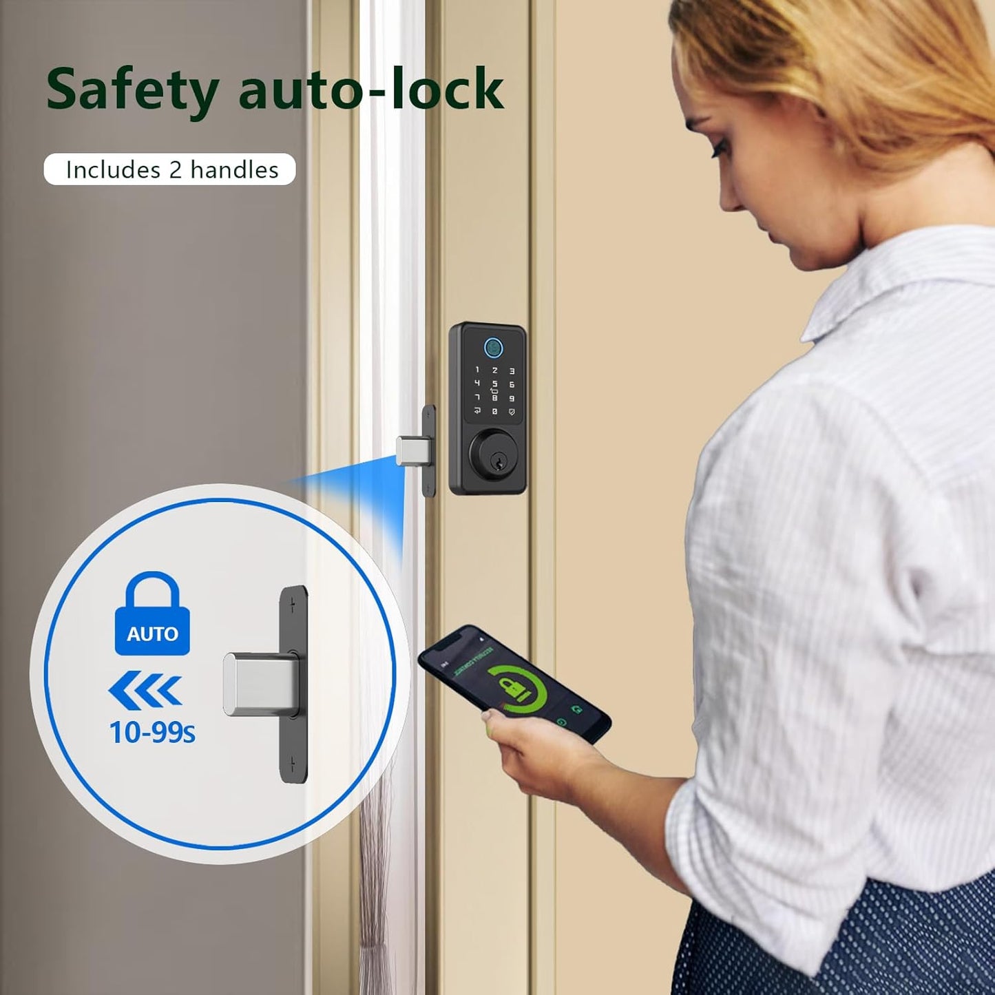 Keyless Entry Lock for Front Door, Fingerprint Door Lock with Touchscreen Keypad, Electronic Deadbolt for Home and Hotel