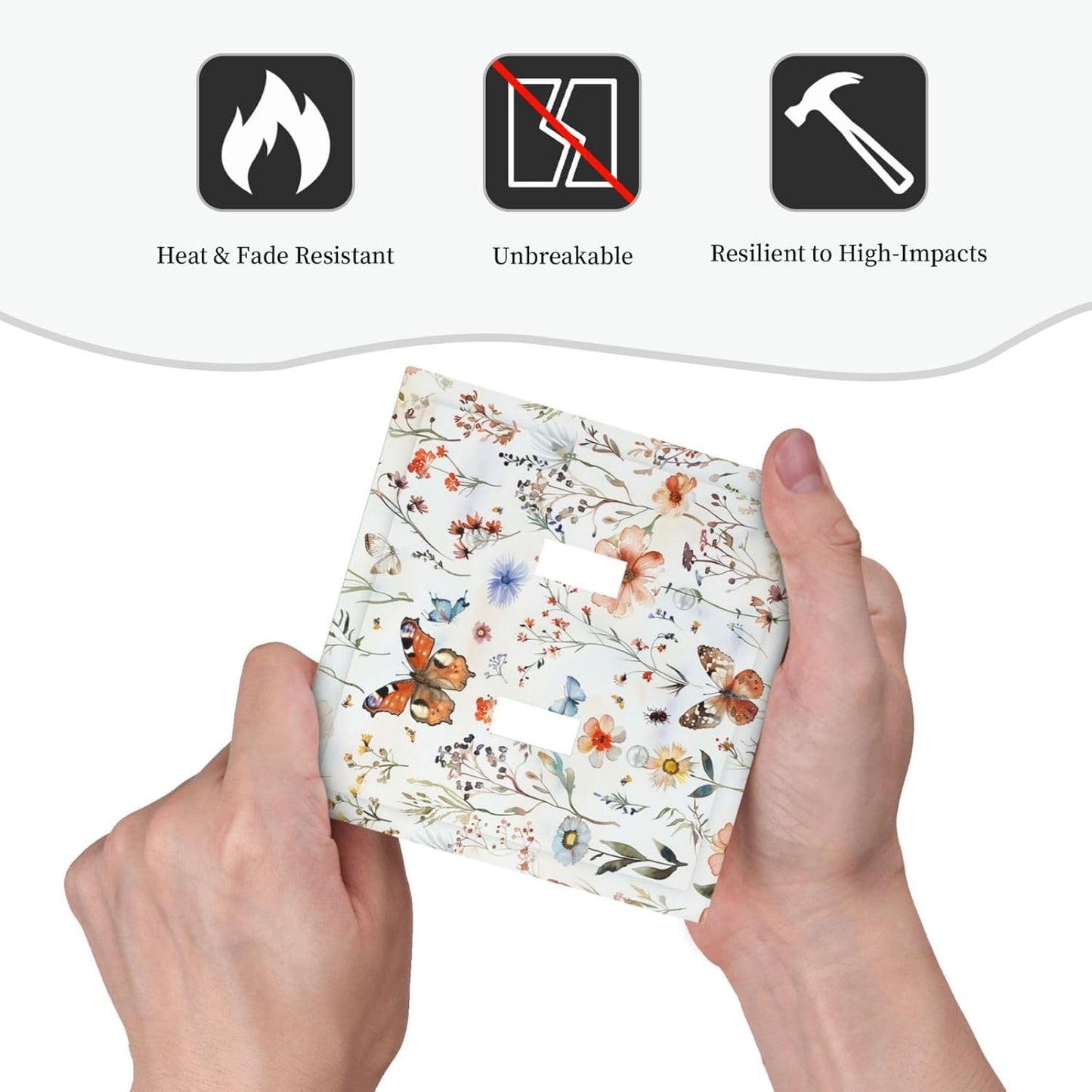 Decorative Switch Plates Butterfly Floral Boho Multicolor Flower Leave 2 Gang Double Toggle Outlet Light Switch Cover Wall Plate Electrical Faceplate for Bed Room living Room Decor