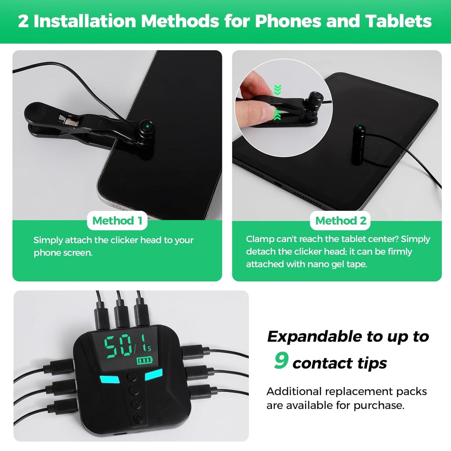 PAWFECTJEE Auto Clicker for iPhone Android, Gaming Screen Tapper with 50 Clicks/Sec, Ultra-Slow Mode, Compatible with iOS iPad, Live Likes & Rewards (Controller with 2 Click Heads)