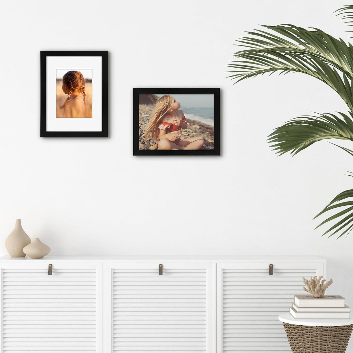 Golden State Art, 9x12 Picture Frame with Mat for 6x8 - High Definition Glass Wall Mounting Horizontal Vertical Display (Black, 2 Pack)