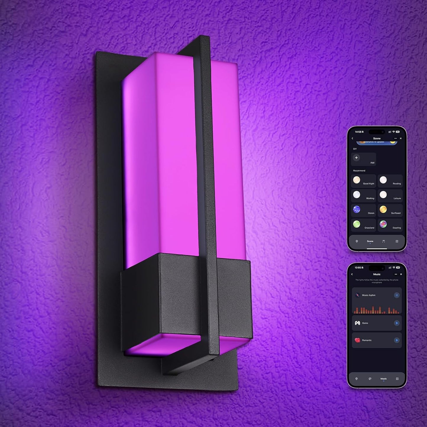 Smart Outdoor Wall Lights 3000K-5000K, Modern RGBCW Porch Lights Outdoor, Acrylic Glass Exterior Lighting for House, Patio, Garage, Yard