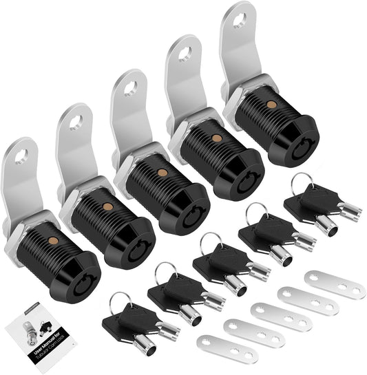 5 Pack Cabinet Lock with Keys, 7/8" RV Storage Locks Keyed Alike, RV Locks for Storage Door, Camper Cabinet Door Toolbox Lock Mailbox RV Cam Locks with Manual (Black -5 Pack, 7/8 Inch)