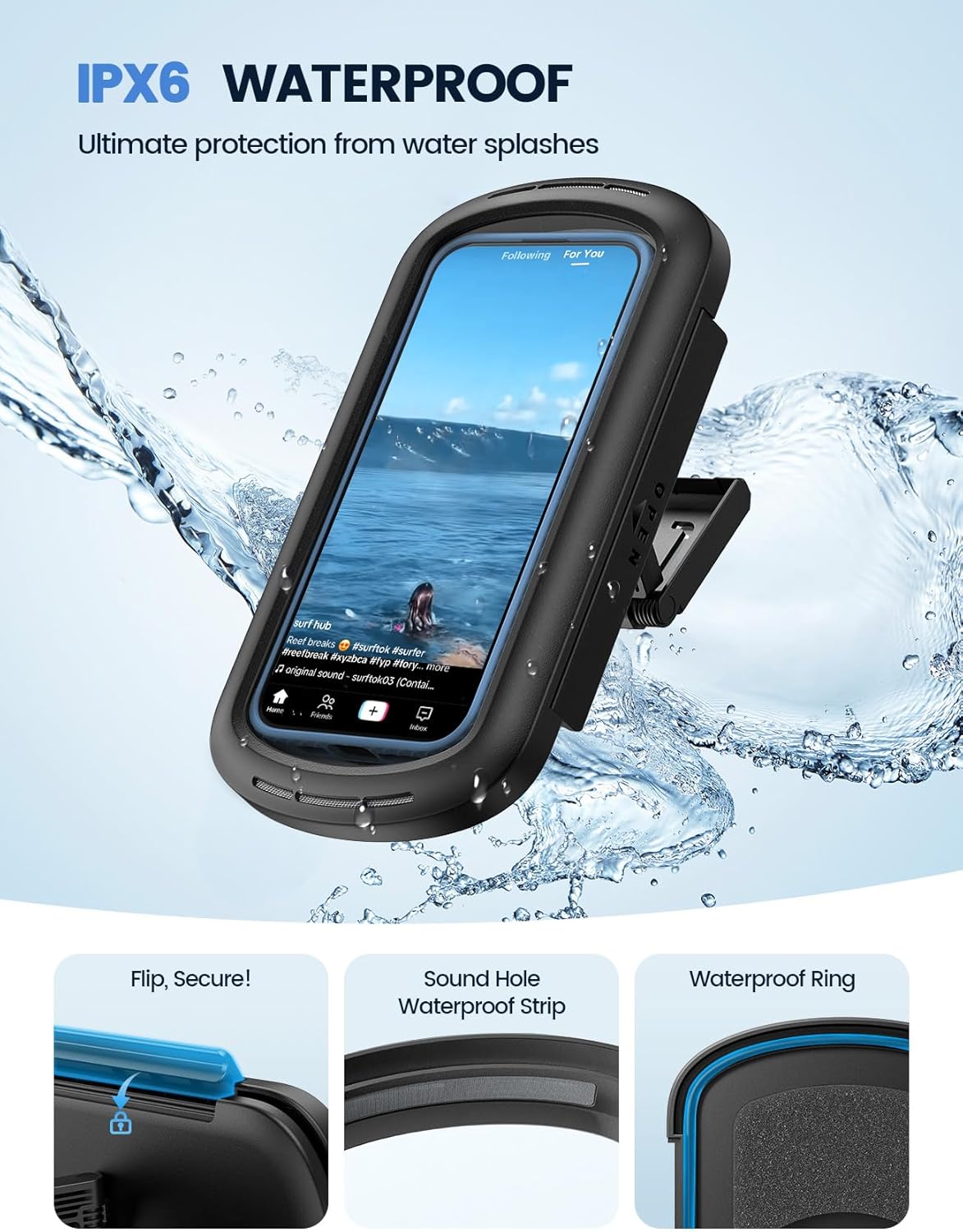 Lamicall Shower Phone Case Holder Waterproof - Bigger Size for More Phone(4"-7"), Clearer Sound Shower Bathroom Bathtub Accessories, IPX6 Waterproof Wall Mount for iPhone 16 Pro Max, S25 Ultra