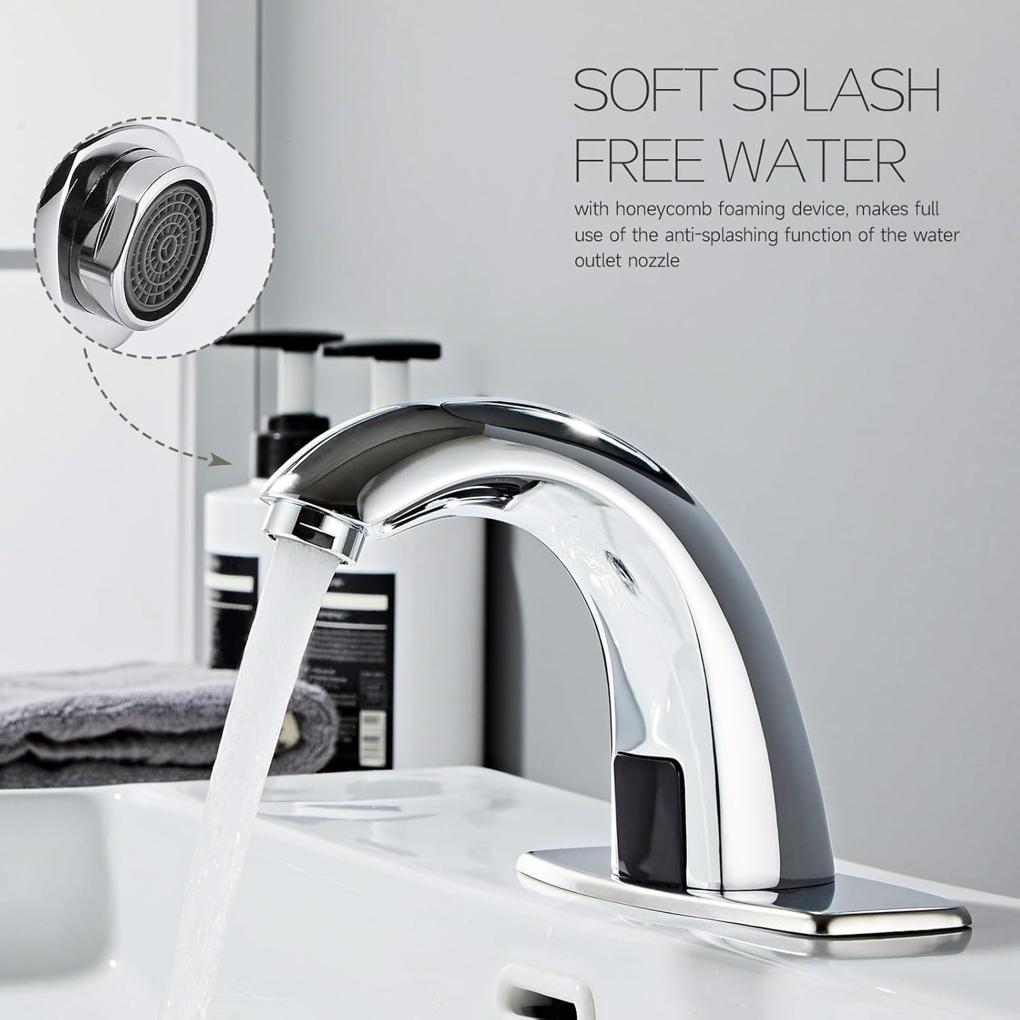 Touchless Bathroom Sink Faucet Automatic Motion Sensor Hands Free Faucet with Hole Cover Plate and Temperature Mixer,Commercial Solid Brass Faucet,AC/DC Powered,1 Hole or 3 Hole (Chrome)
