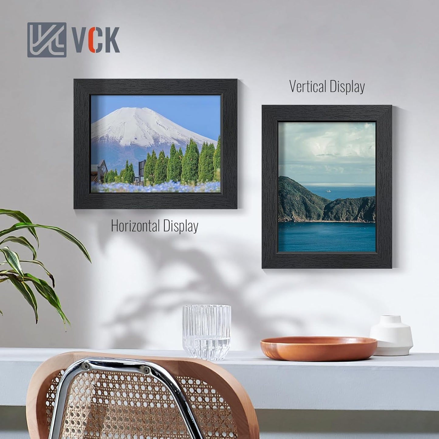 VCK 8.5x11 Picture Frames Black Set of 6, Wide Border Wood Multi Certificate 8.5 x 11 Frame, Family Photos, Office Prints, Studio/Gallery Artwork, Woodgrain Series, Tabletop & Wall Hanging