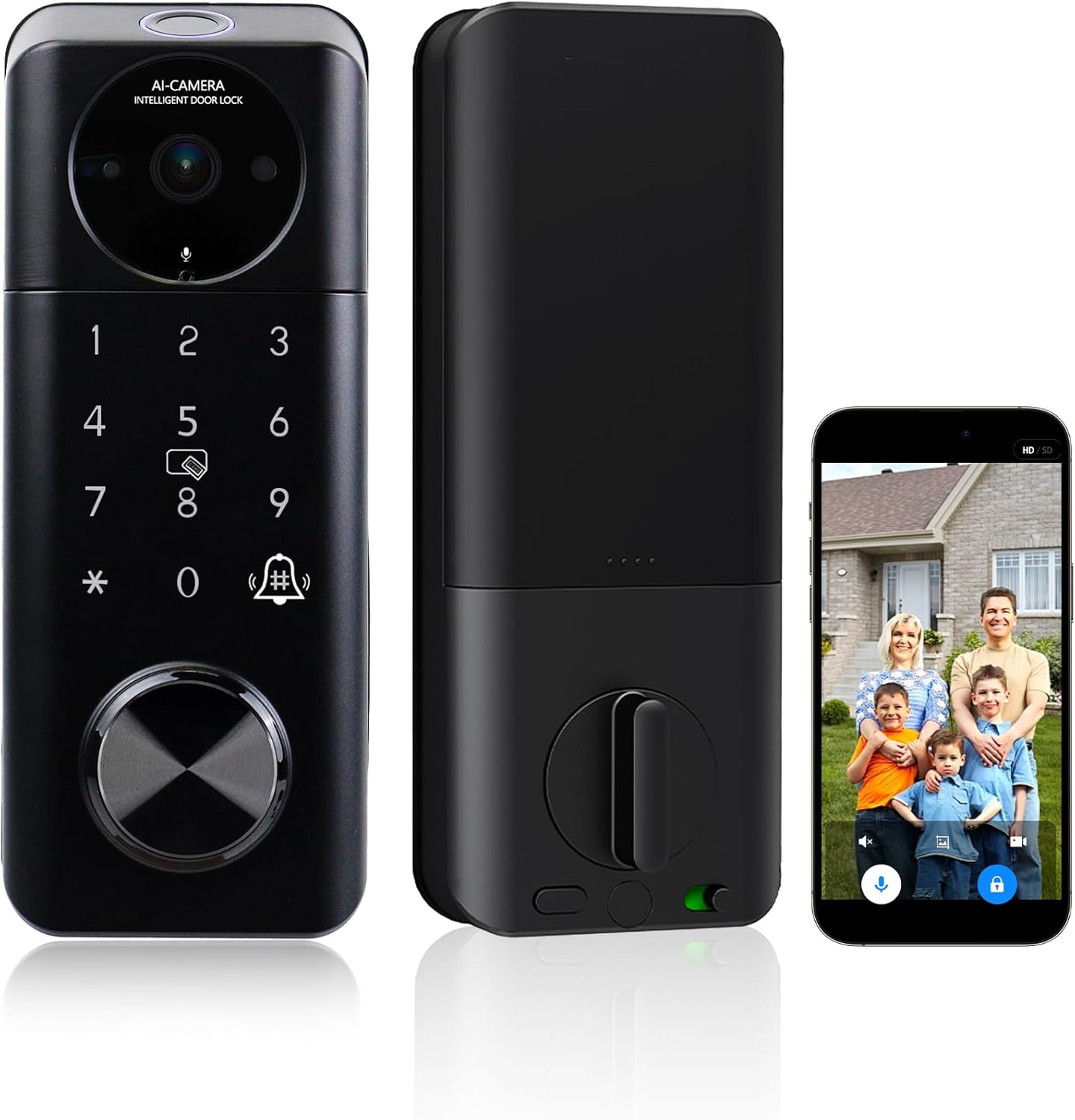 Video Smart Lock with Camera, 5 in 1 Keyless Entry Door Lock with App Control, Built-in WiFi Camera Deadbolt Lock for Front Door, Video Calling (Matte Black)