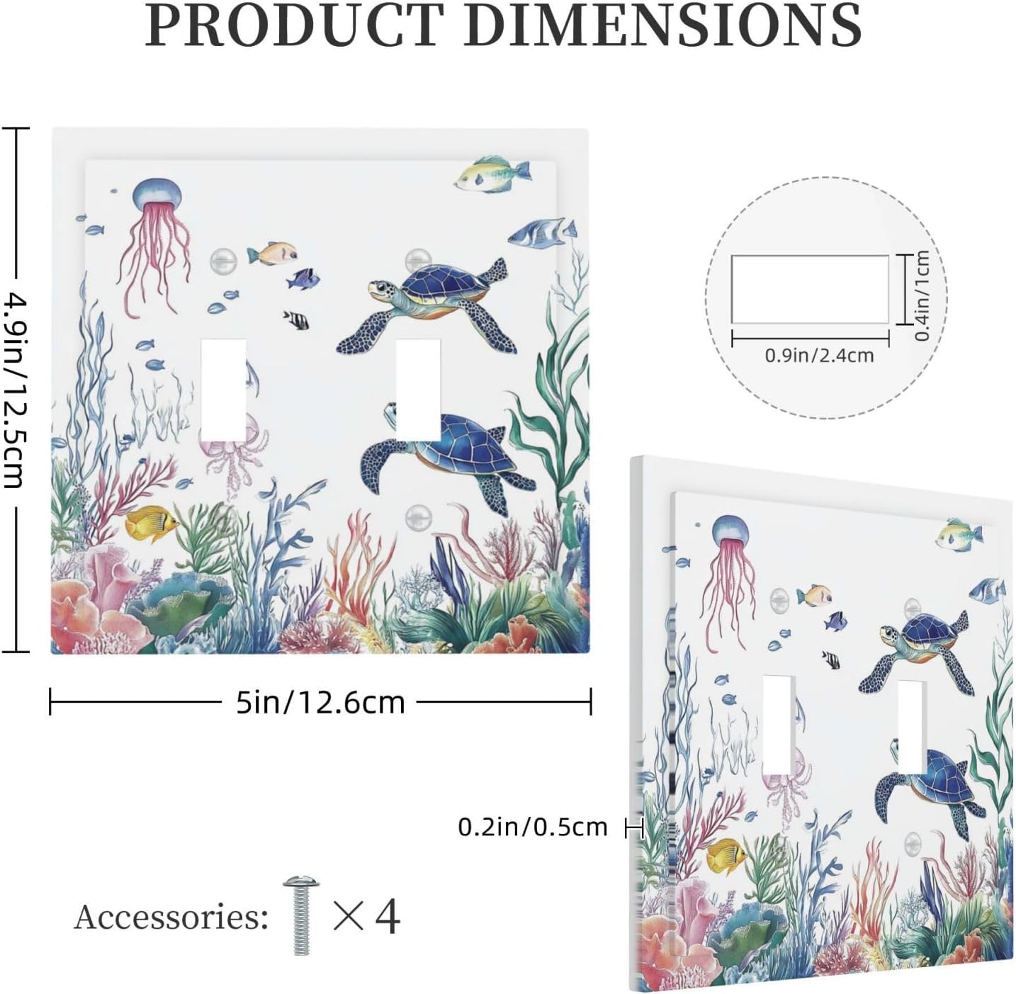 Blue Sea Turtle Ocean Fish Octopus Coral Decorative Switch Plates 2 Gang Double Toggle Outlet Light Switch Cover Wall Plate Electrical Faceplate For Bathroom Kids Room Decor
