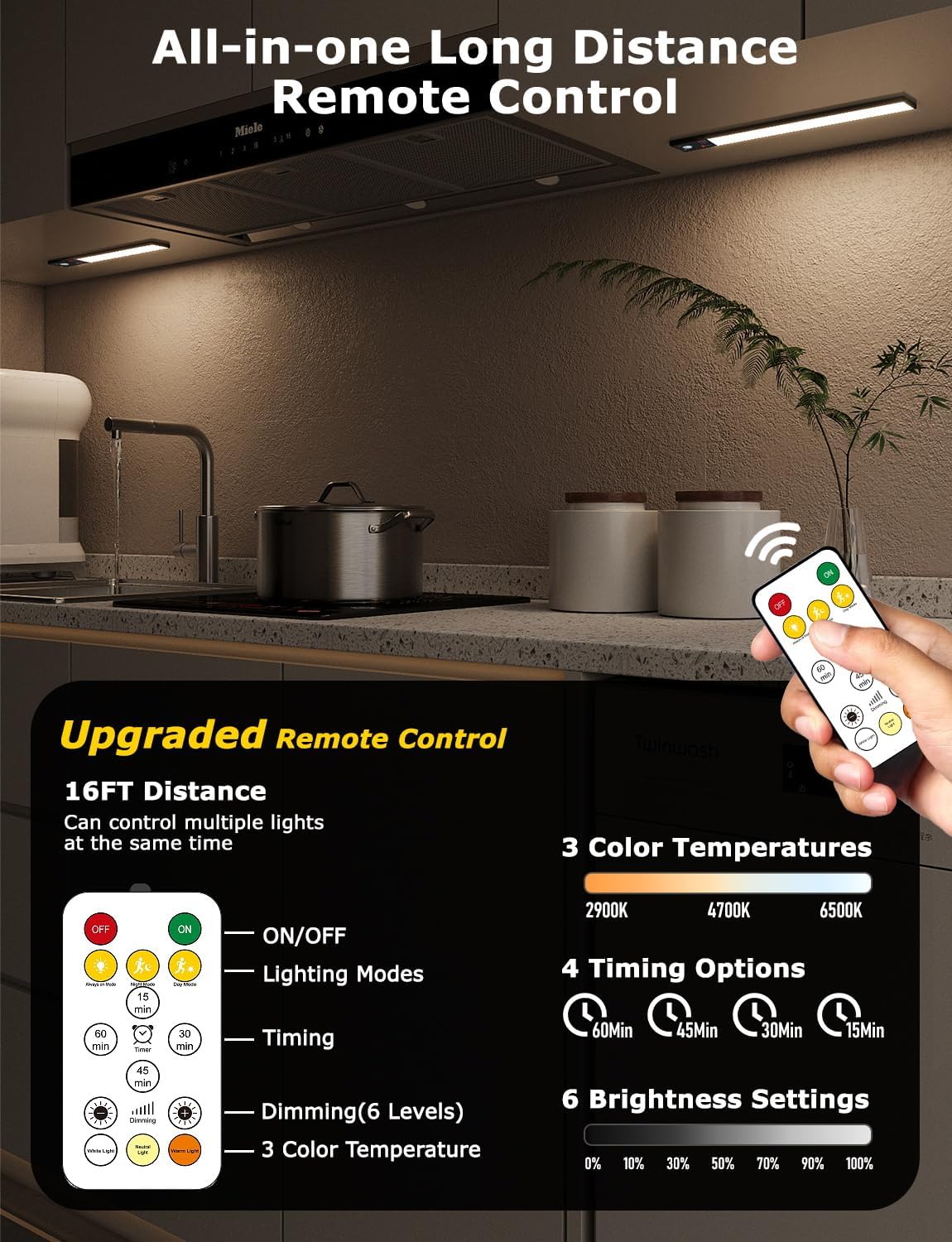 12" Ultra-Thin Under Cabinet Lighting Cordless, Aluminum Alloy Under Counter Lights for Kitchen, 3-Color-Temps Magnetic Closet Lights, Rechargeable Motion Sensor Light Indoor (6 Pack, Black)