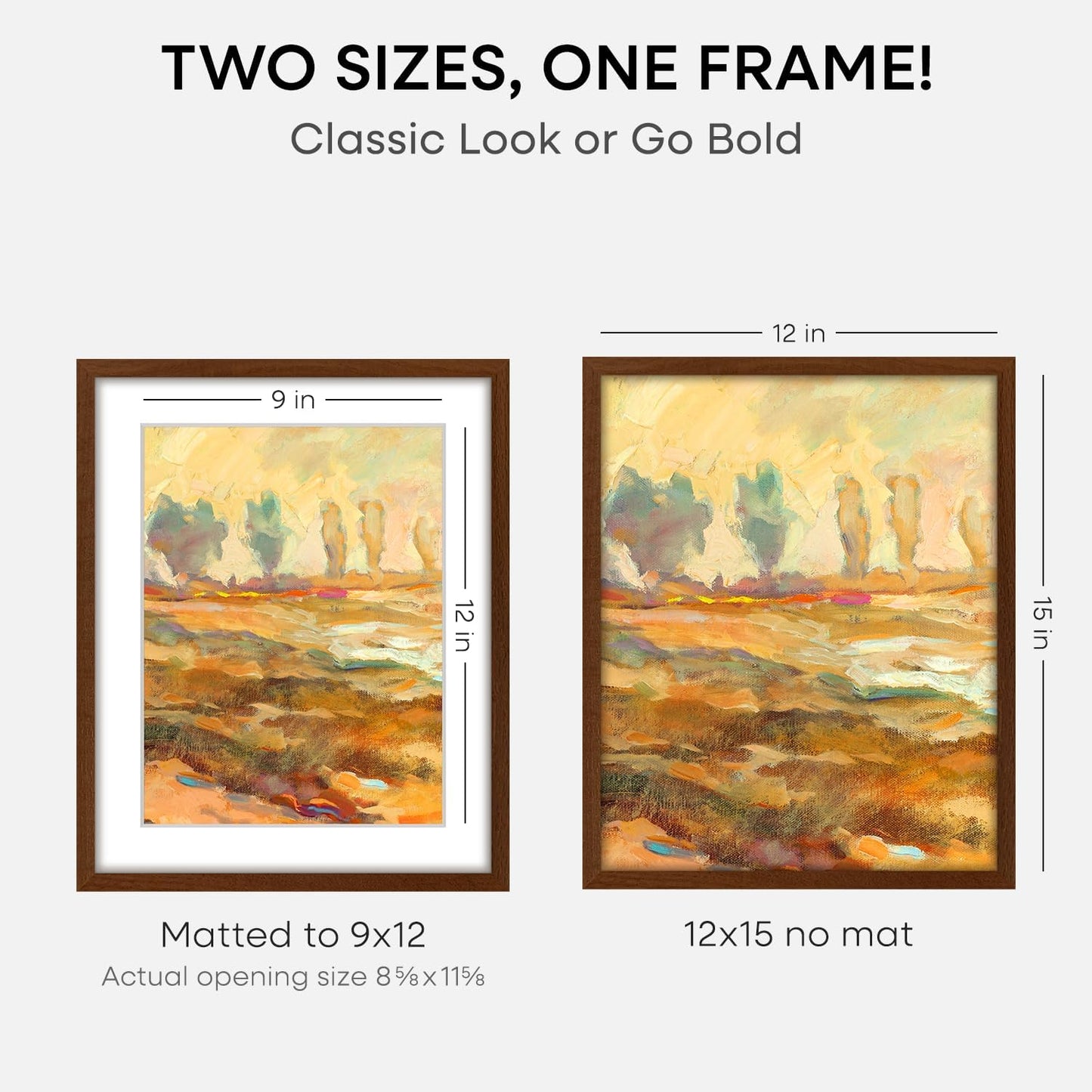Homeforia 12x15 Picture Frame Brown, High End Dark Oak 12x15 Walnut Wood Poster Frame with Mat 9x12 Print, 12 x 15 Wooden Frame Matted to 9 x 12 Photo, 15x12 Frames, Tempered Glass, Wall Kit, Set of 1