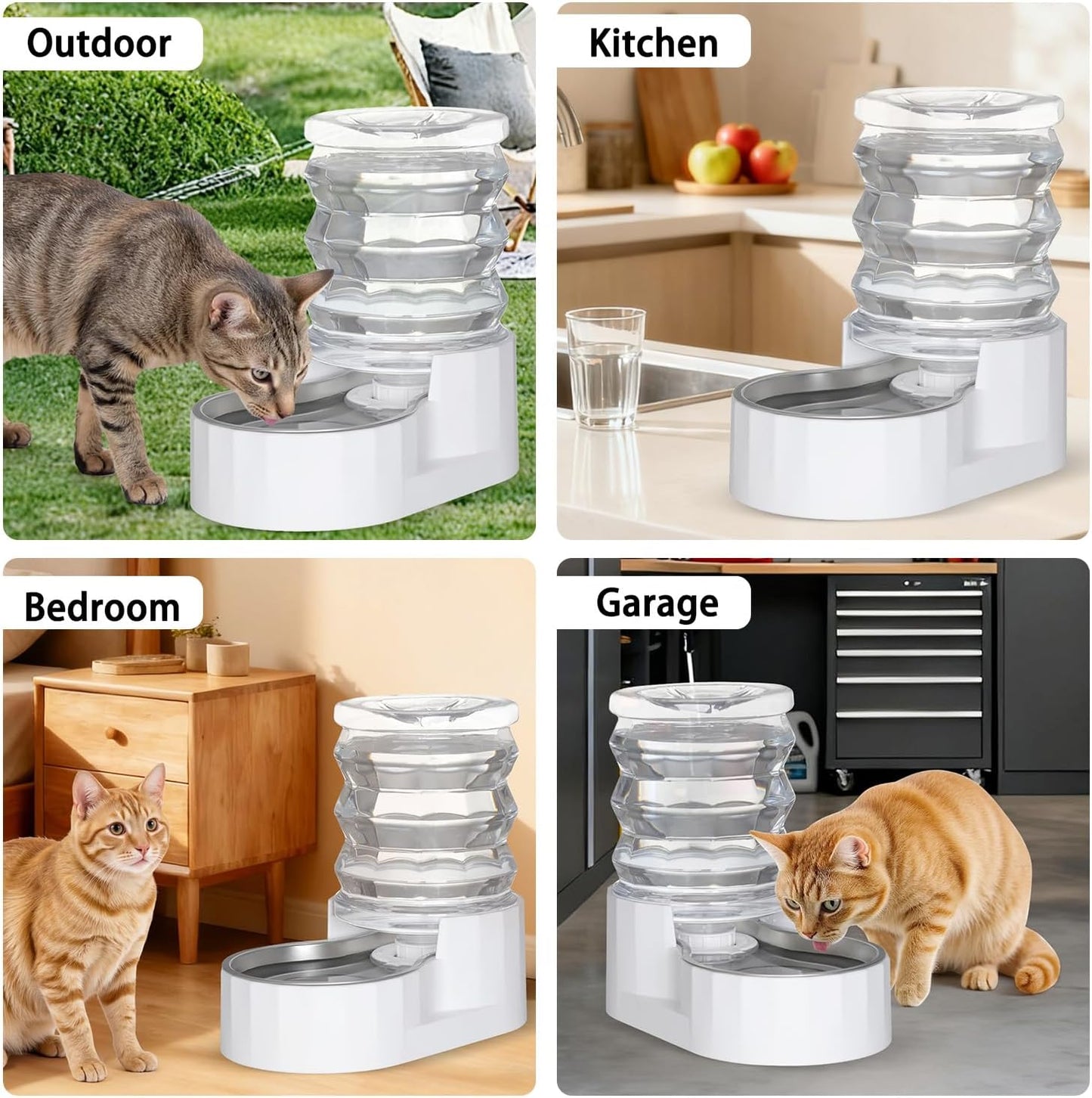 RIZZARI Dog Water Bowl Dispenser: 5L Large Automatic Stainless Steel Gravity Feeder with Specialized Brush and Triple Filter - for Cats with Joint Spine Pain - for Kitchen Bedroom
