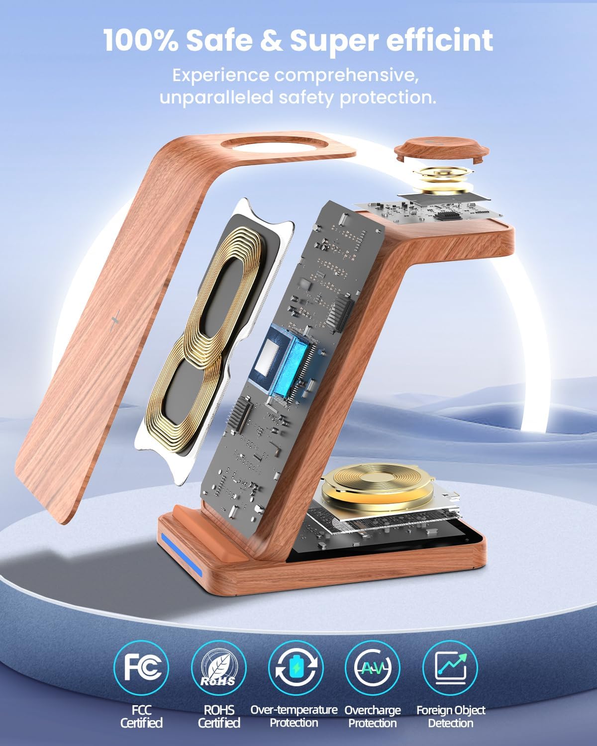 Wireless Charging Station, 3 in 1 Wireless Charger Stand for Multiple Apple Devices, Charging Dock for iPhone 16 15 14 13 12 11 Pro Max XS 8, Apple Watch 8 7 6 SE 5 4 3 2, 3/2/Pro, Wood