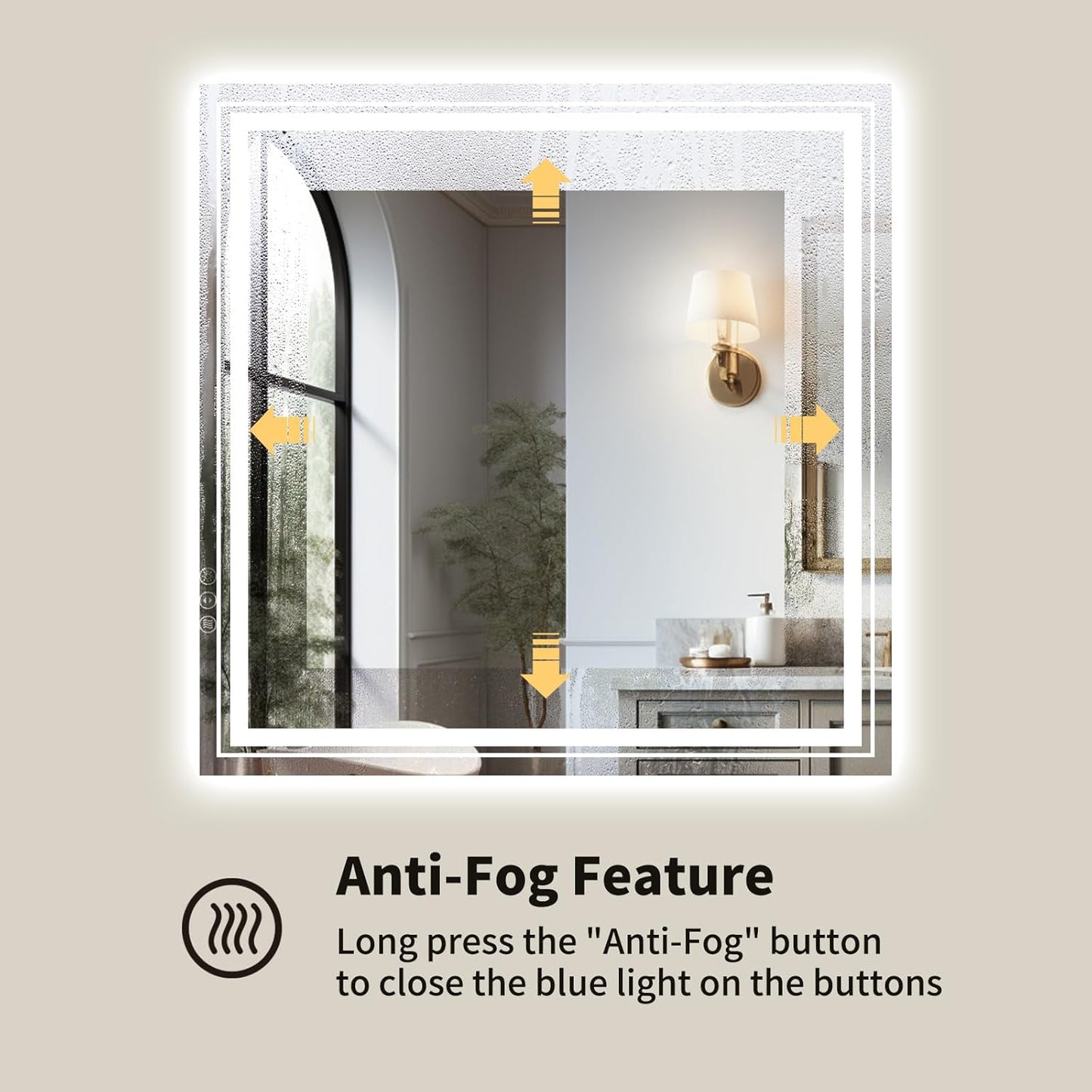 WTTY LED Bathroom Mirror 32"x32" with Backlit and Front Light,Stepless Dimmable LED Mirror for Bathroom,Anti-Fog Lighted Bathroom Vanity Mirror Modern for Wall,Memory Function,Shatter-Proof