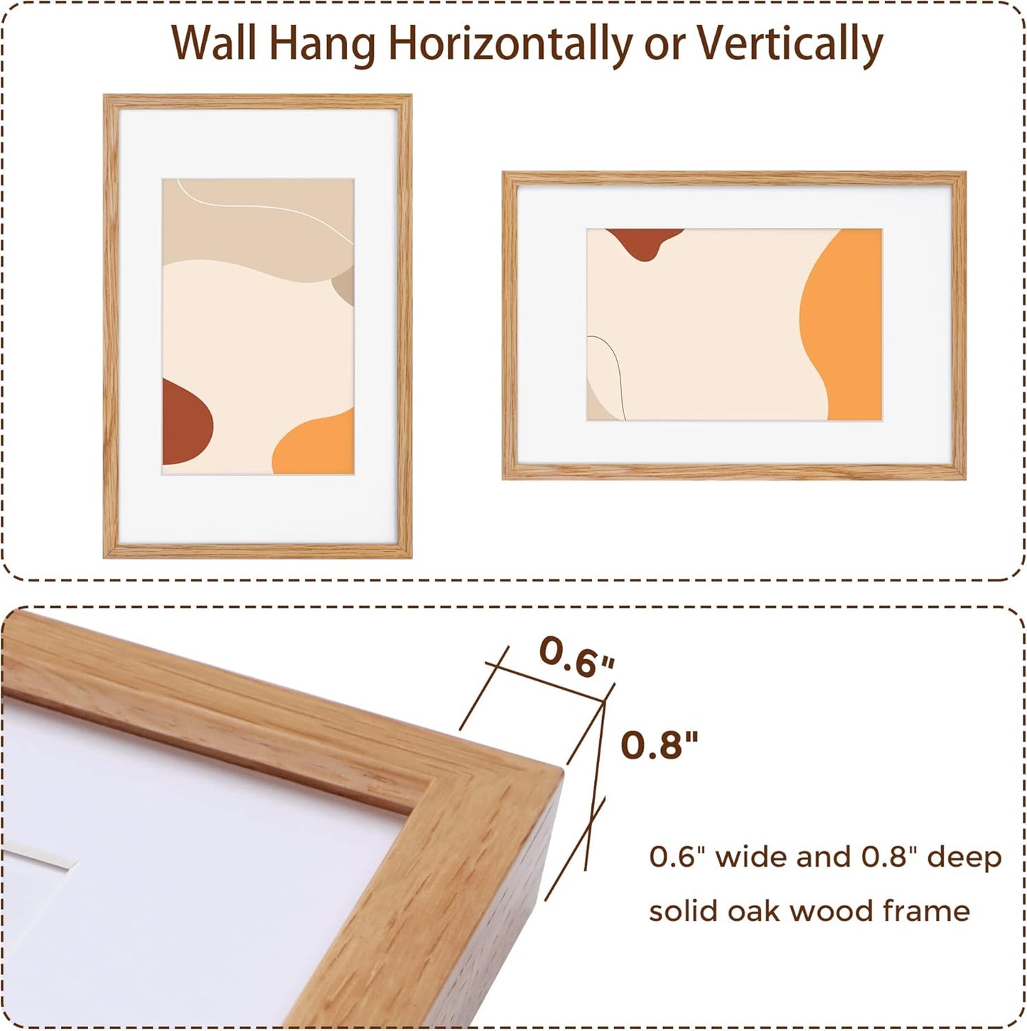 11x17 Picture Frame Set of 3, Solid Oak Wood Photo Frames 11"x17", 11 by 17 Poster Frames for Wall, 11 x 17 Frame with Mat for 8 x 12, Tempered Real Glass, 11x17 Inch Wood Frames (Oak Color, 3 Pack)